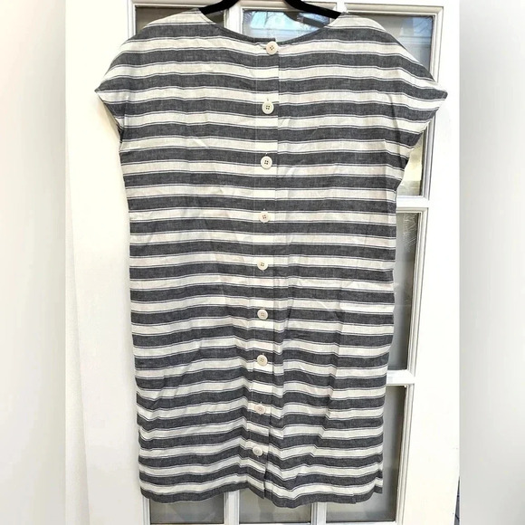 Madewell | Blue White Stripe Play Button Back Linen Blend Preppy Dress Size S - Picture 6 of 13